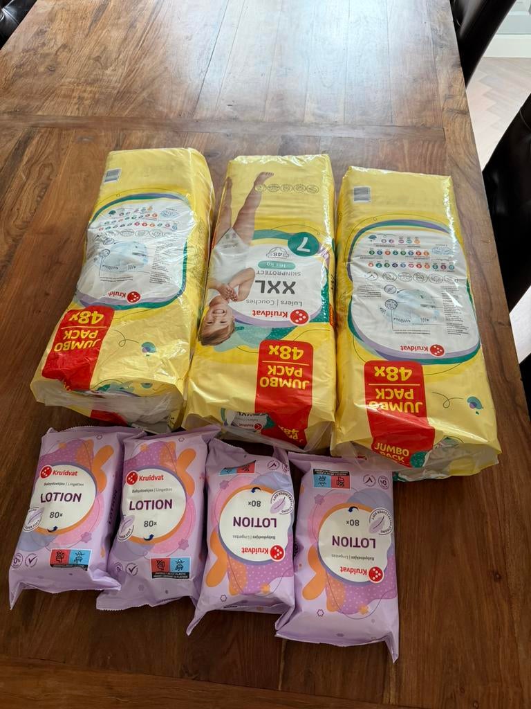 Ca 140x Kruidvat Maat 7 XXL Luiers + 240 billendoekjes, Kinderen en Baby's, Badjes en Verzorging, Ophalen of Verzenden, Nieuw
