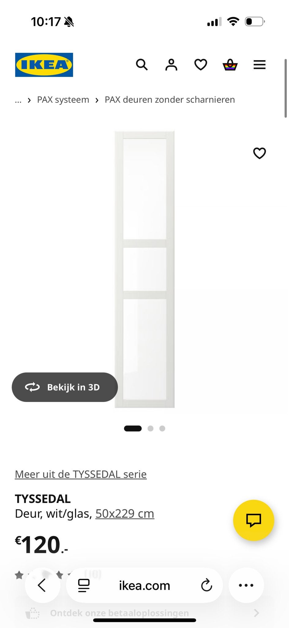 IKEA TYSSEDAL 6xdeur wit/glas 50x229 cm - Zo goed als nieuw, Ophalen, Minder dan 50 cm, 200 cm of meer, Met deur(en)