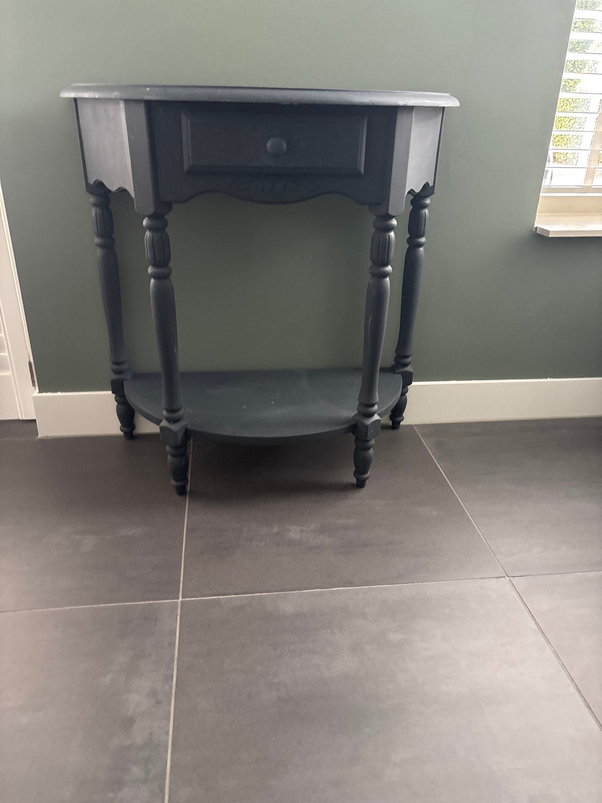 halfronde sidetable met lade - Donkergrijs, Ophalen, Gebruikt, Tot twee personen, Minder dan 50 cm