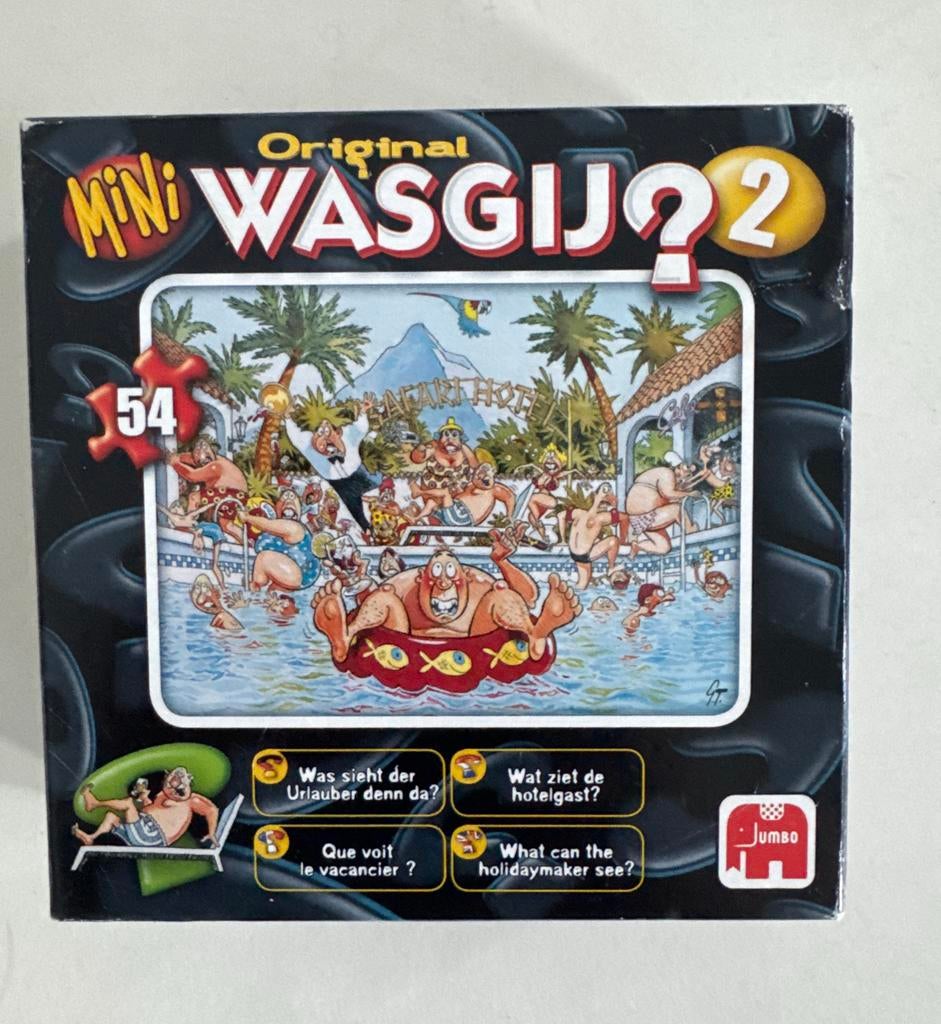 Mini Wasgij? 2 Puzzel - Wat ziet de hotelgast? (54 stukjes), Ophalen of Verzenden, Minder dan 500 stukjes, Gebruikt, Legpuzzel