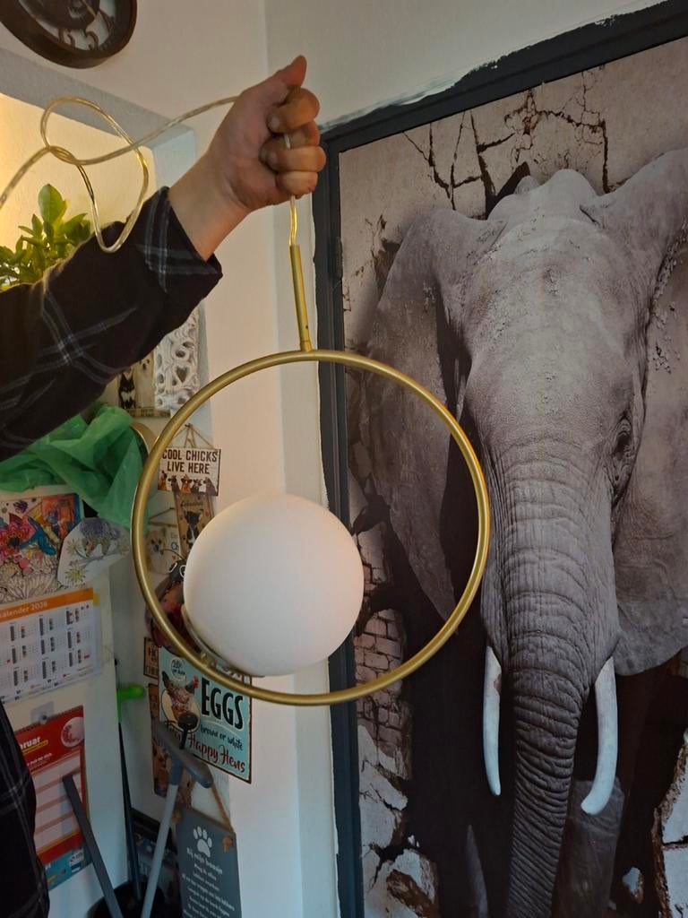 Moderne Plafondlamp met Gouden Ring en Bol, Ophalen, Nieuw, Minder dan 50 cm