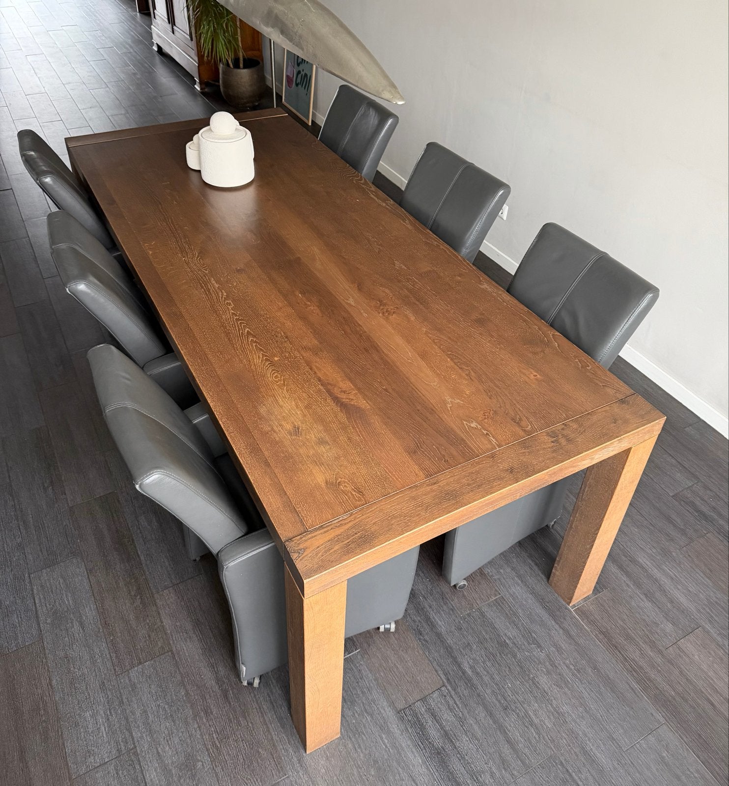 Massieve eiken eettafel met 6 stoelen, Huis en Inrichting, Ophalen, 100 tot 150 cm, Eikenhout, 200 cm of meer