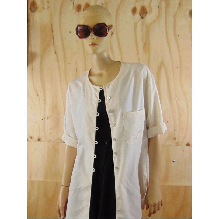 Vintage crème / beige blouse met geborduurde bloem maat 42, Verzenden, Beige, Maat 42/44 (L), Zo goed als nieuw