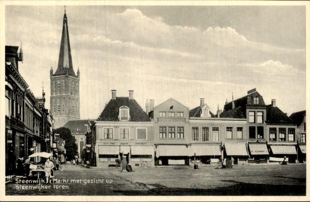 Steenwijk - Markt - gezicht op Steenwijker toren, Ophalen of Verzenden, 1920 tot 1940, Ongelopen, Overijssel