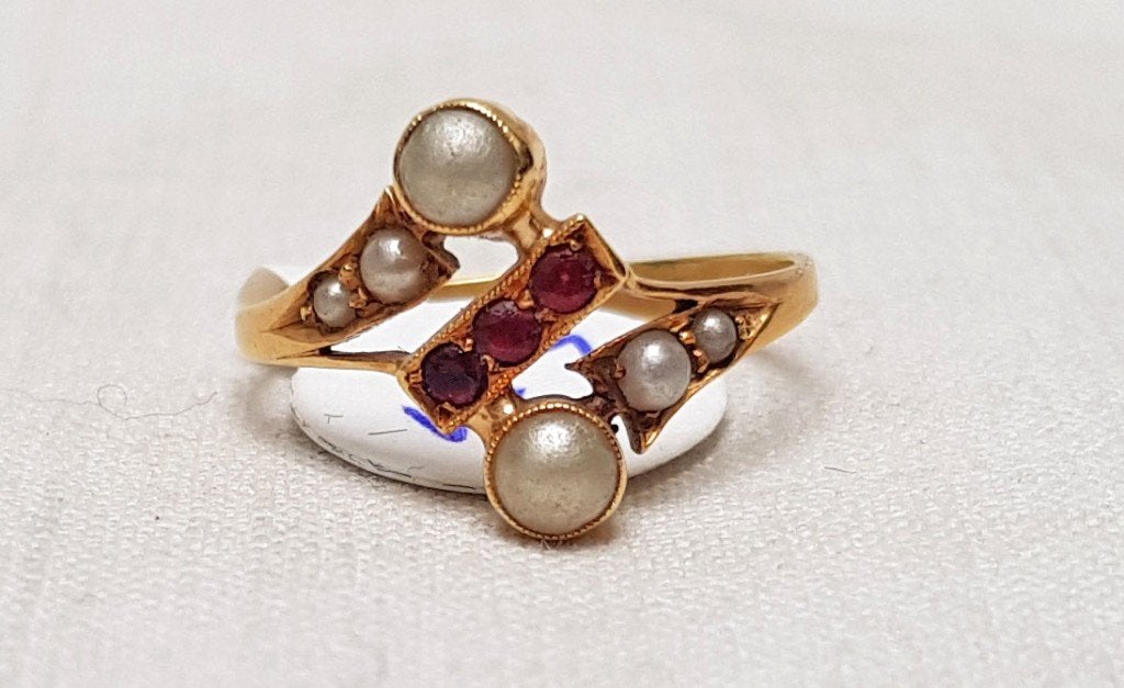 Ring 18 kt goud zaadparels spinel., Ophalen of Verzenden, Goud, Ring