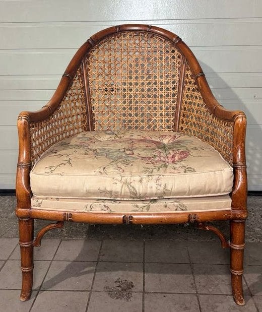 Vintage Giorgetti Fauteuil Faux Bamboo Rotan Jaren 70 Italië, Ophalen