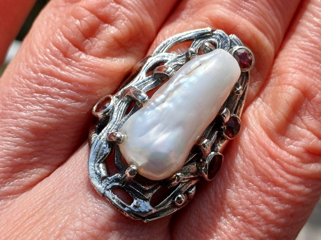 Vanoli 925 zilveren ring met biwa parel granaat maat 16,5, Daiva1973@hotmail.com, Met edelsteen, Vanoli, Nieuw