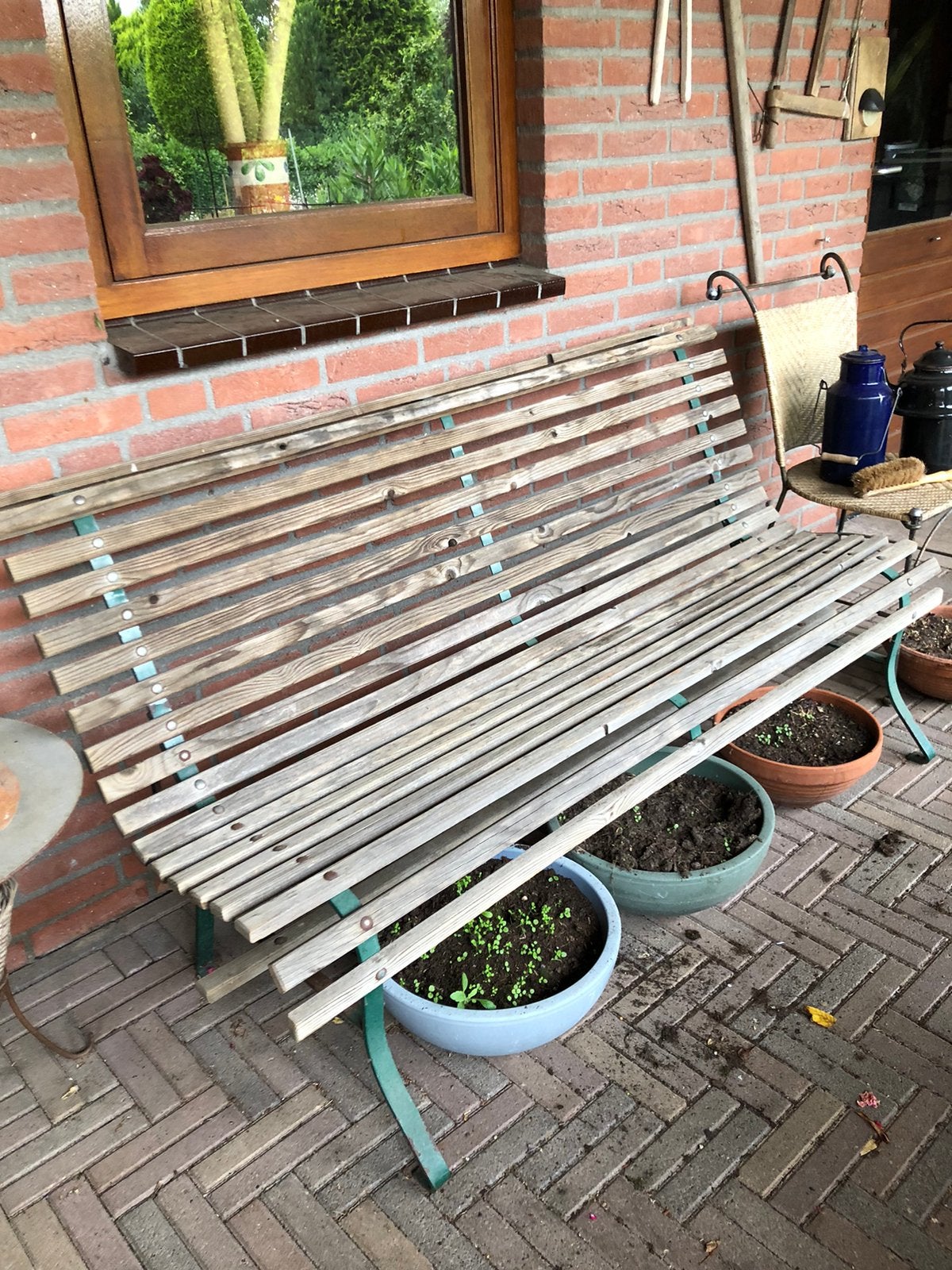 Tuinbank, metalen onderstel, Ophalen