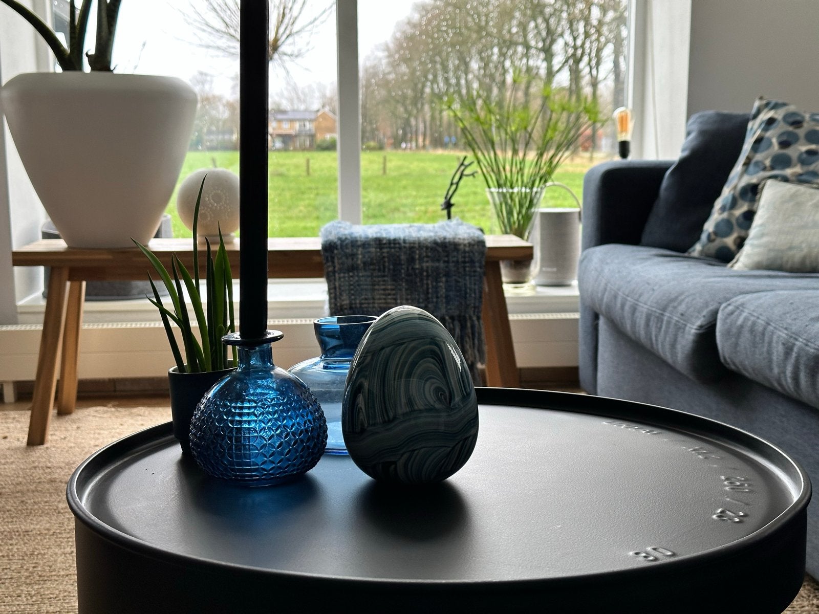 Duurzaam salontafeltje van olievat met pallethout, Ophalen, Gebruikt, 50 tot 100 cm, Rond