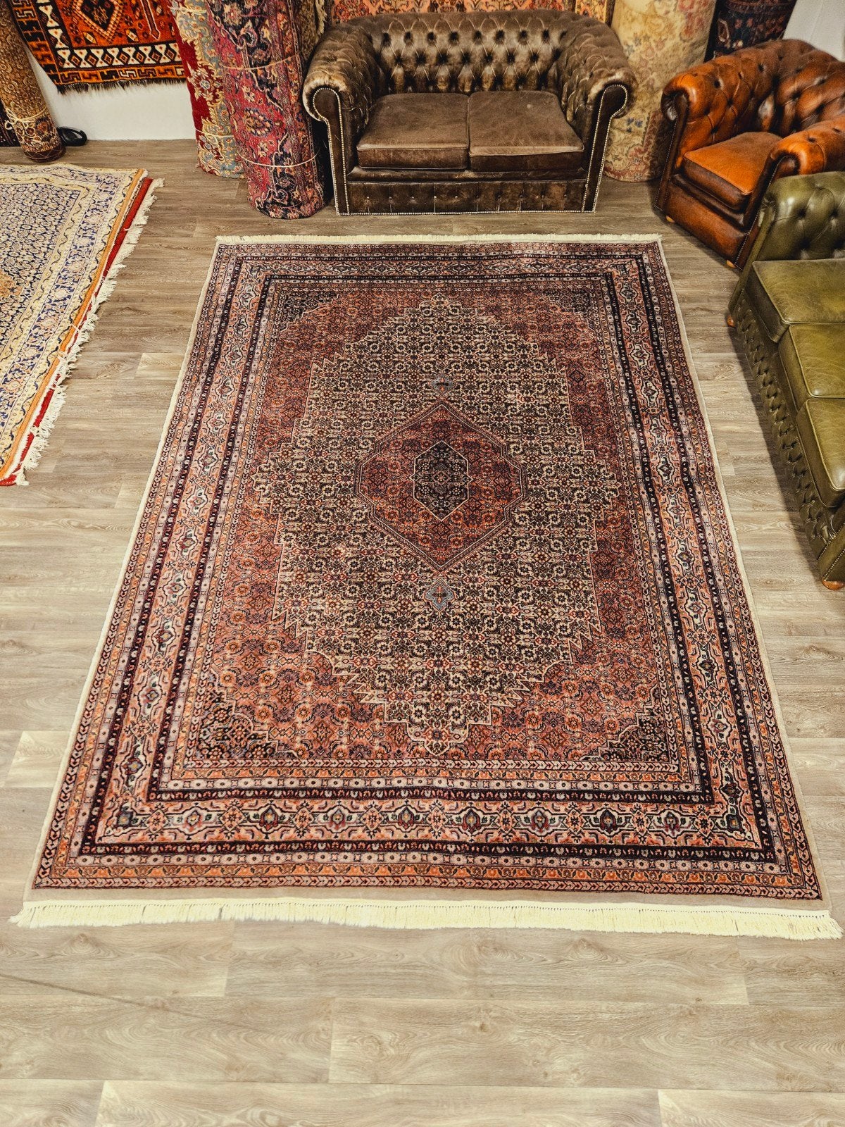 Perzisch Handgeknoopt Bidjar Tapijt. prachtige kleuren., Crème, Perzisch, 200 cm of meer, Ophalen of Verzenden