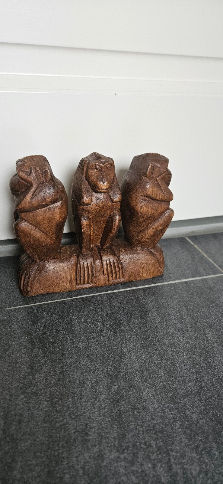 Houten aapjes: Horen, Zien en Zwijgen, Houtsnijwerk, Minder dan 20 cm, Ophalen of Verzenden, Hout