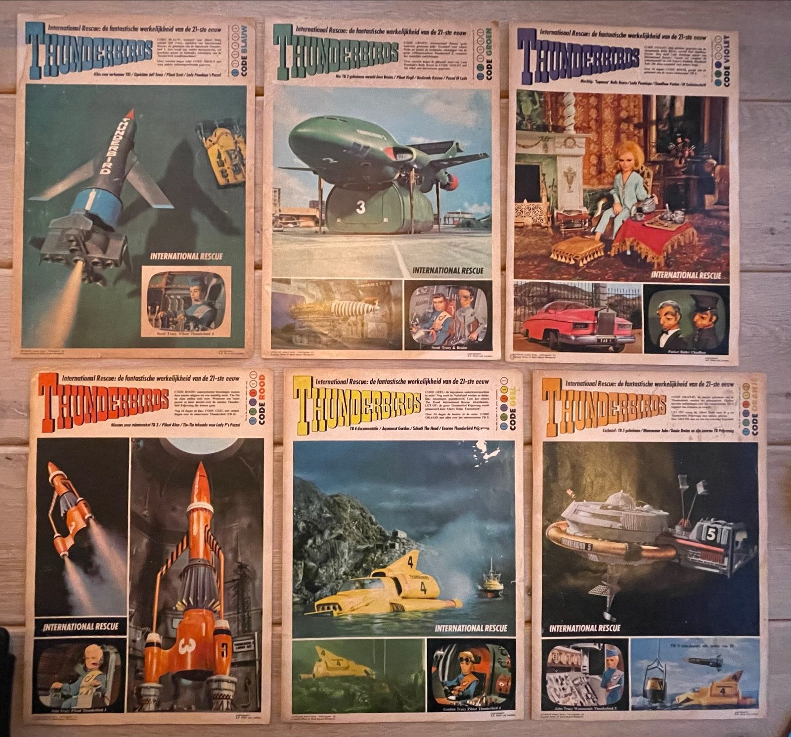 Thunderbirds Albert Heijn 1966 COMPLETE set 6/6 – zeldzaam, Verzamelen, Ophalen of Verzenden, Zo goed als nieuw, Tv, Poster