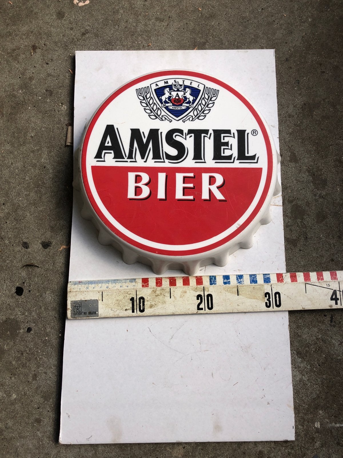 Groot Amstel Bier Kroonkurk Reclamebord, Ophalen of Verzenden, Gebruikt, Reclamebord, Plaat of Schild, Amstel