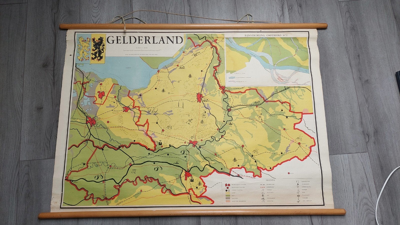 Vintage wandkaart Gelderland - 122x84 cm, Ophalen of Verzenden, Aardrijkskunde