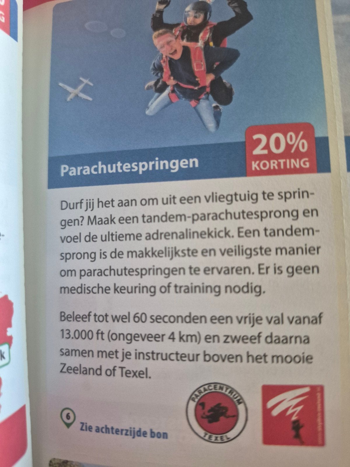 Parachutespringen, Eén persoon, Kortingsbon, Overige typen
