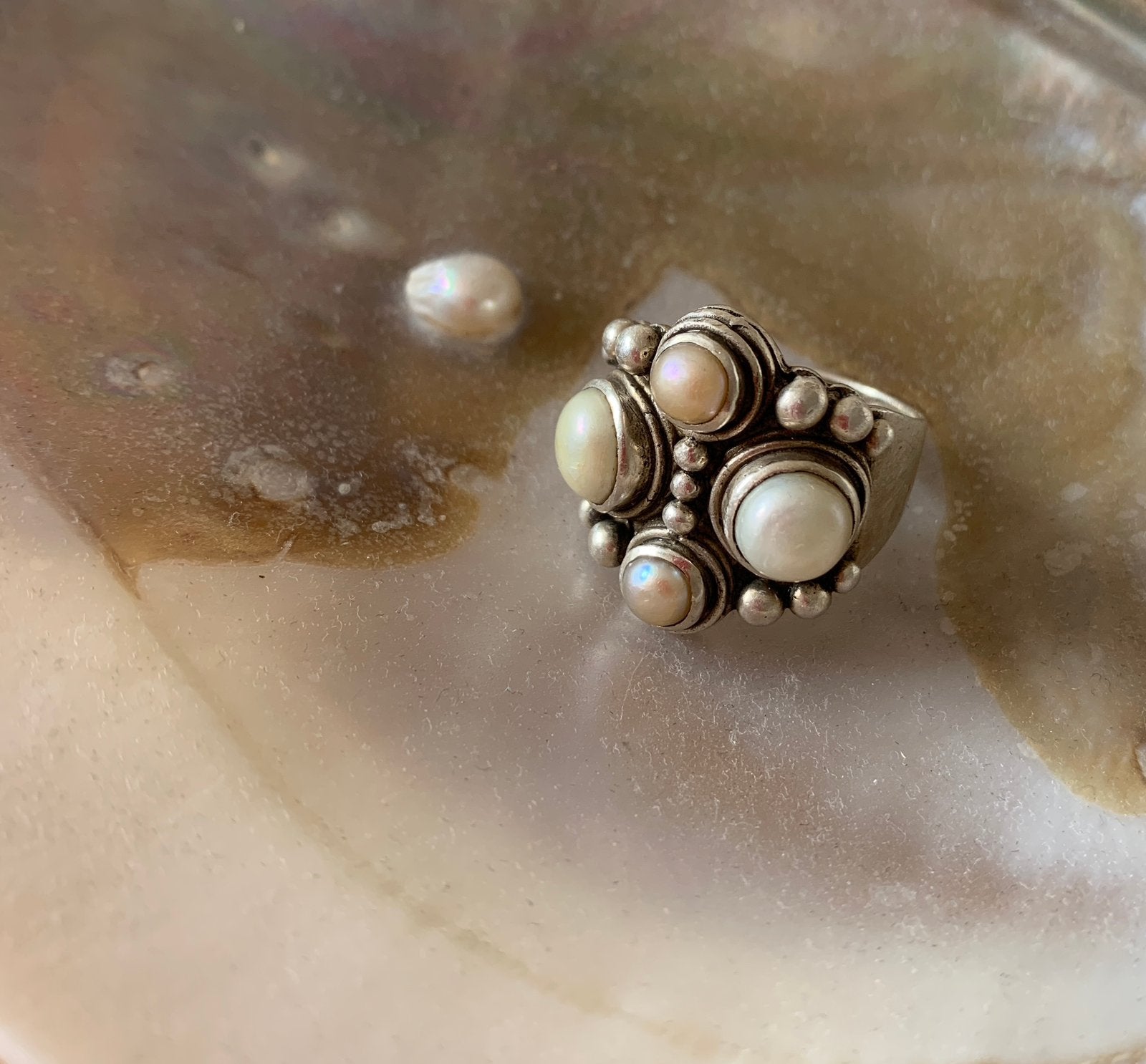Mooie (sterling) zilveren ring met zoetwaterparels, Sieraden, Tassen en Uiterlijk, Bedels, Ophalen of Verzenden, Zo goed als nieuw
