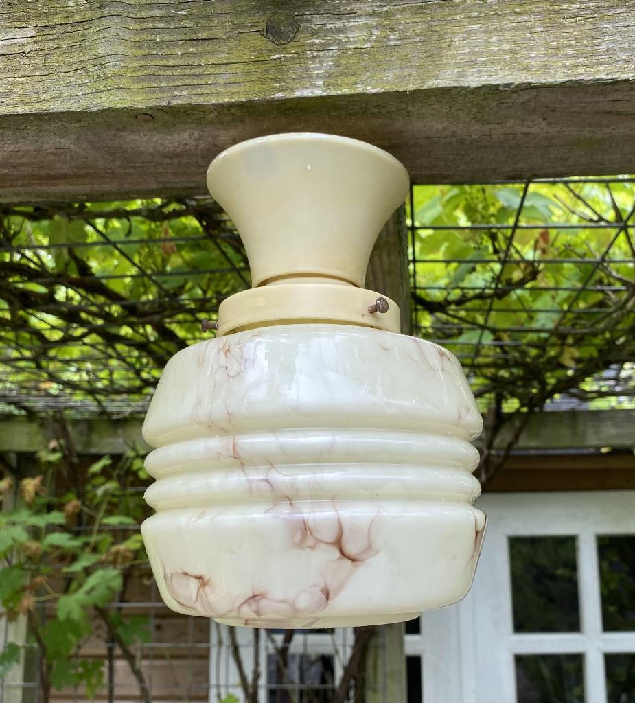 Leuke Art Deco Plafondlamp - antiek vintage brocante, Huis en Inrichting, Lampen | Plafondlampen, Ophalen of Verzenden, Zo goed als nieuw