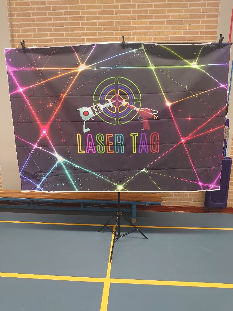 2 Lasergame Spandoeken, Ophalen of Verzenden, Gebruikt, Feestartikel, Overige