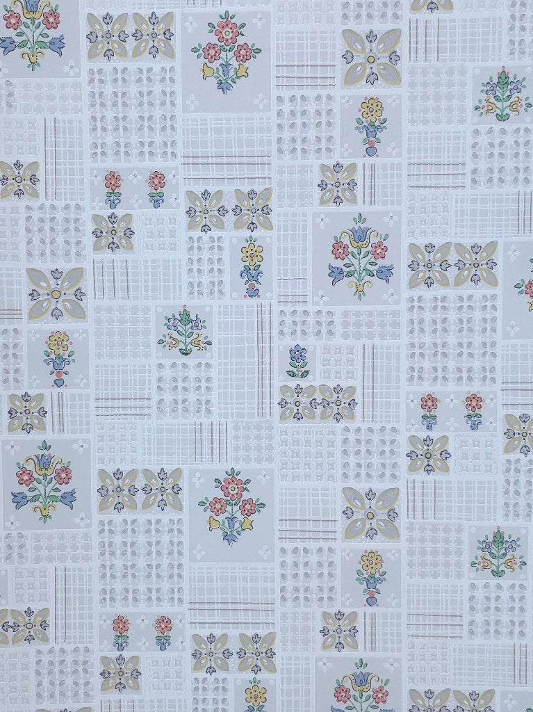 5078 patch bloemenbehang retro 50s kleurrijk vrolijk swiet, Ophalen of Verzenden, Groen