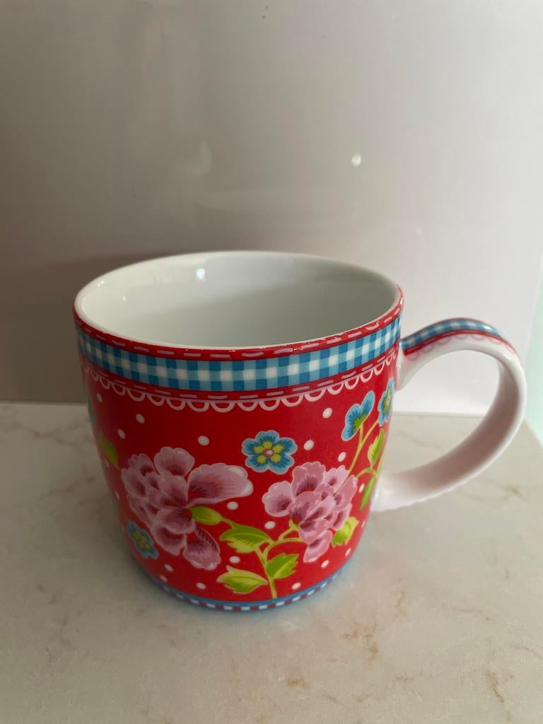 10 stuks Mooie rode mok met bloemenprint pip studio, Huis en Inrichting, Keuken | Servies, Keramiek, Ophalen of Verzenden, Zo goed als nieuw