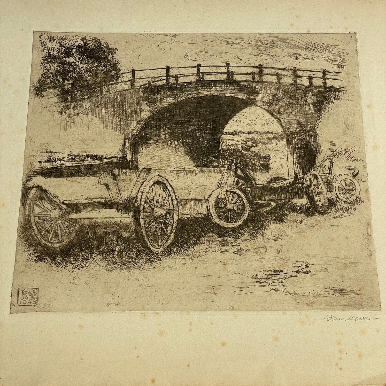 Originele ets Arie van Mever 1946, Antiek en Kunst, Ophalen