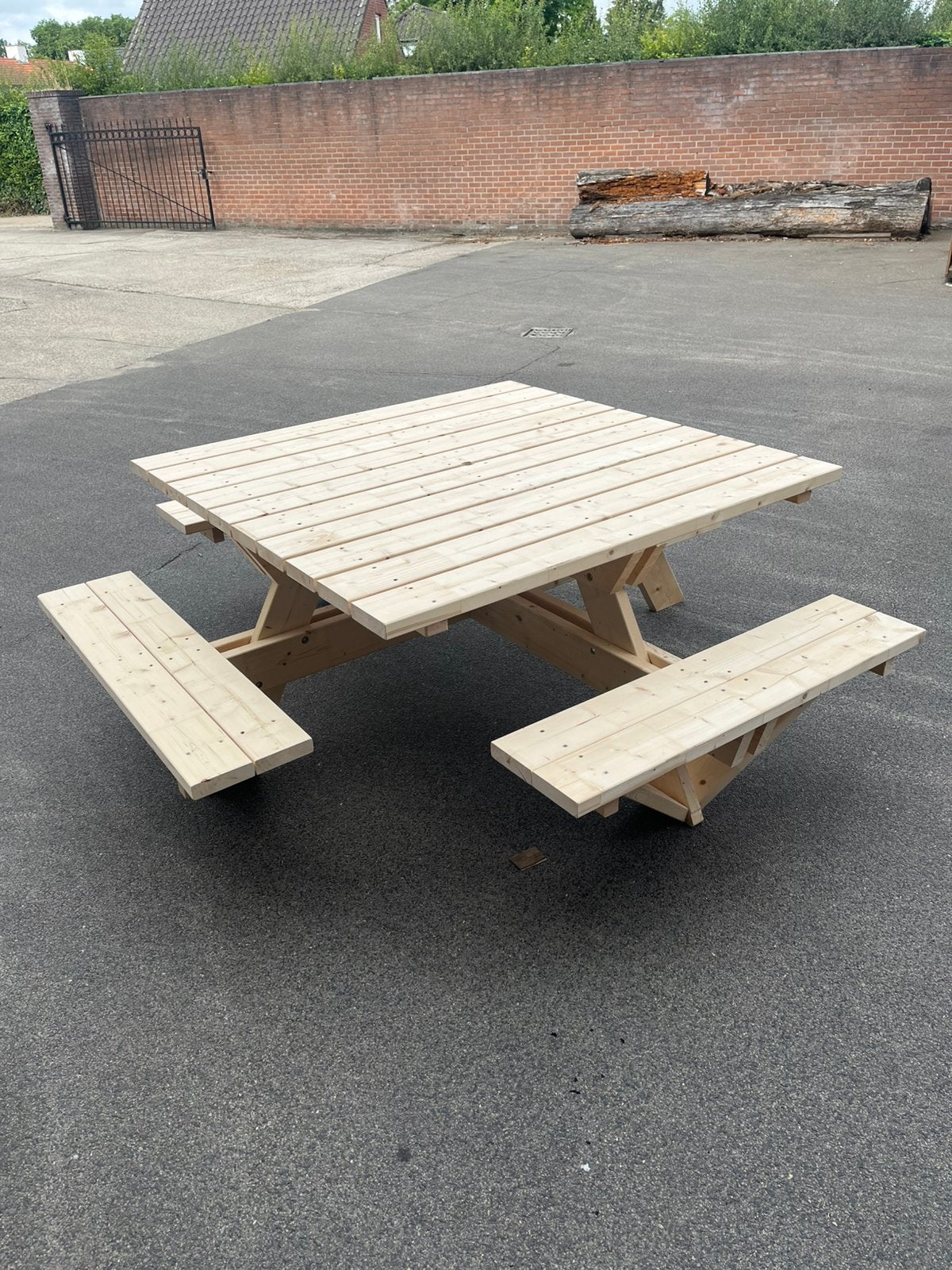 Extra zware XXL 8persoons picknick tafel, Ophalen, Nieuw, Vierkant, Hout