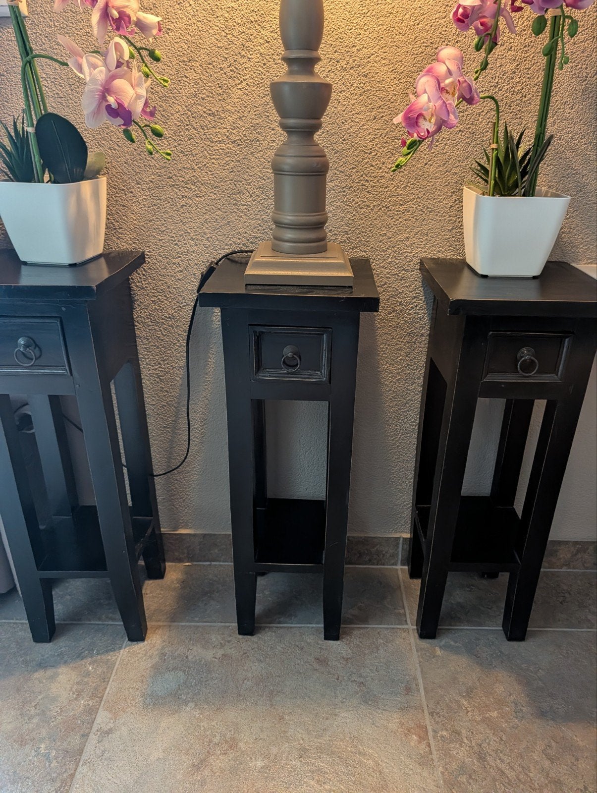 Mooie bijzettafels zwart gelakt hout modern en landelijk, Ophalen, Minder dan 55 cm, Modern en Landelijk, Vierkant
