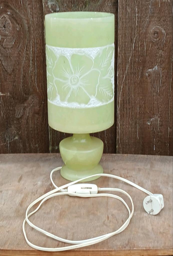 Vintage Albasten Tafellamp met Bloemmotief, Huis en Inrichting, Ophalen of Verzenden, Gebruikt, Vintage, Retro, Natuurlijk, Bloemmotief