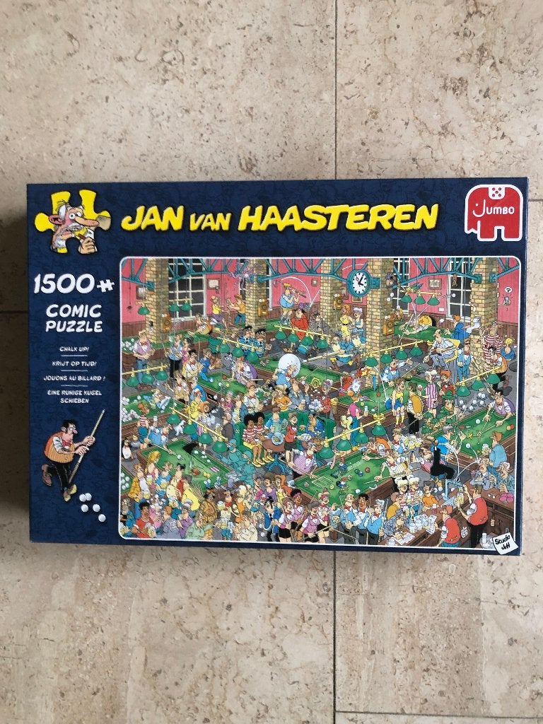 Jan van Haasteren puzzel 1500 st  krijt op tijd, Ophalen of Verzenden, 500 t/m 1500 stukjes, Nieuw, Legpuzzel