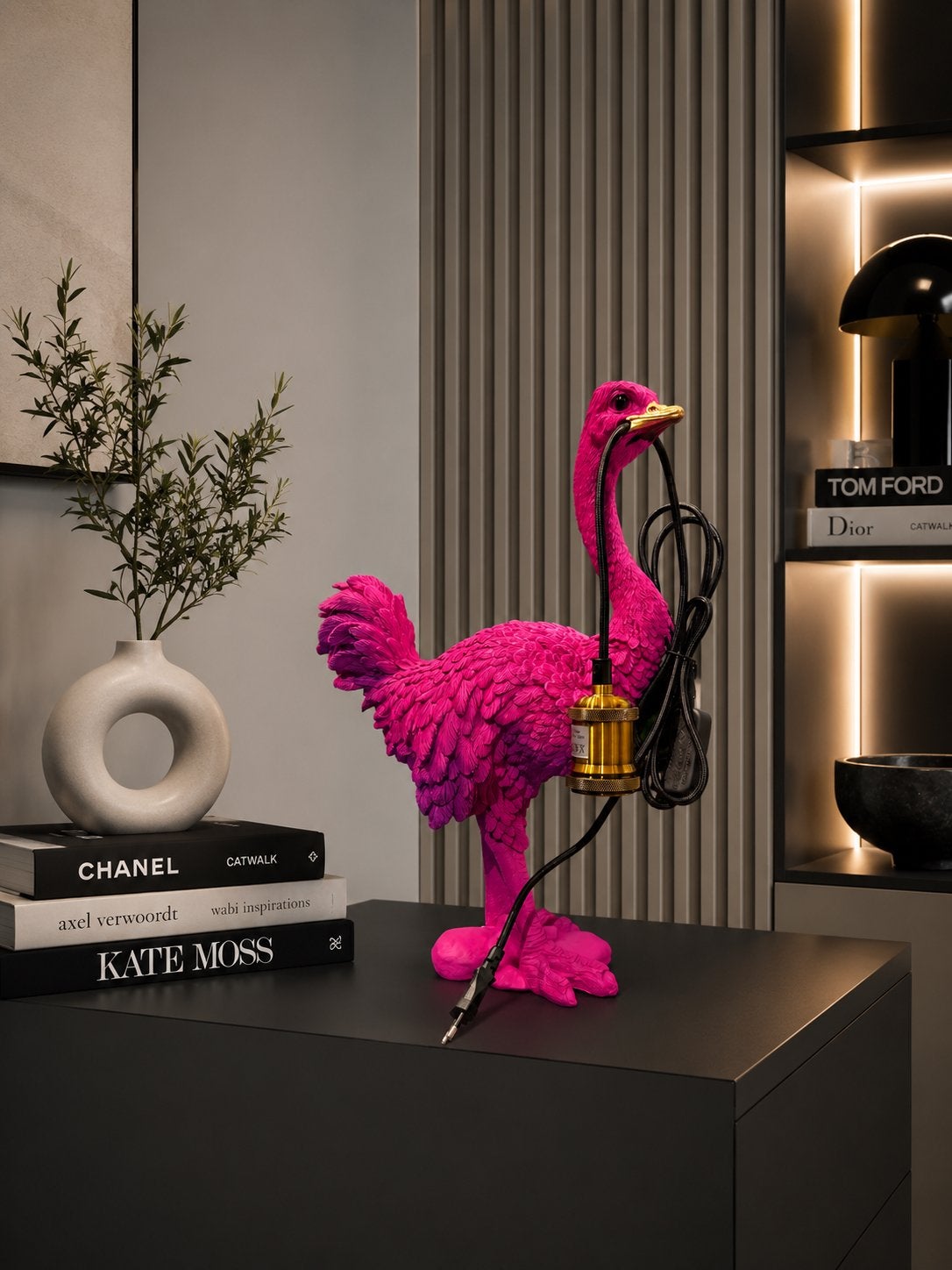 Struisvogel Lamp - Unieke Tafellamp - Hoogte 45cm, Verzenden, Nieuw, Roze