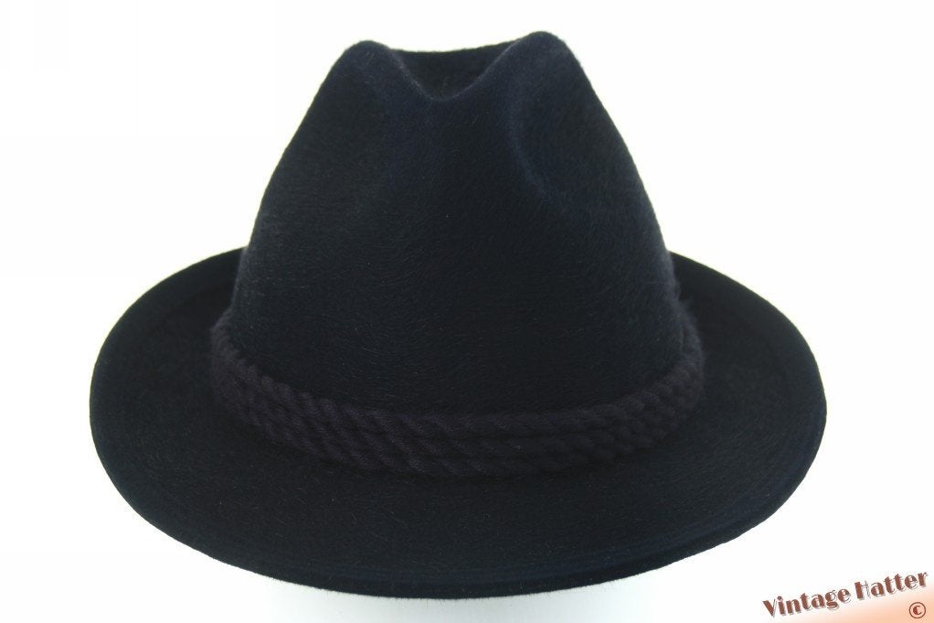 Vintage Beierse stijl hoed Wegener blauwig zwart haarvilt 56, Wegener, Hoed, Ophalen of Verzenden, 57 cm (M, 7⅛ inch) of minder