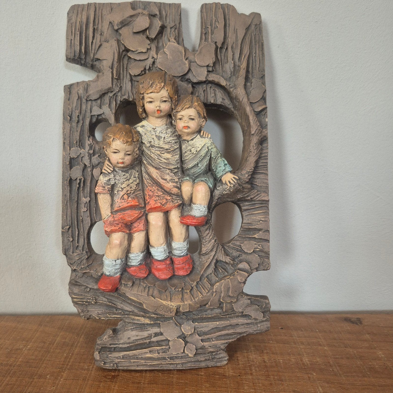 Vintage wanddecoratie: Kinderen in boom - Groen-Venlo, Ophalen of Verzenden, Gebruikt, Mens