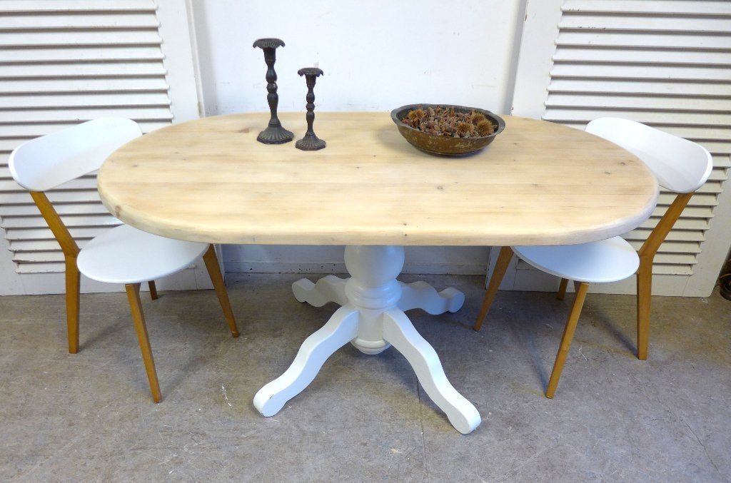 Prachtige landelijke grenen half ronde eettafel  160 cm, Huis en Inrichting, Ophalen, Gebruikt, Onbekend, 50 tot 100 cm
