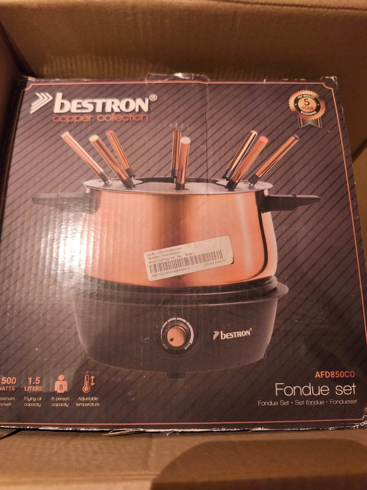 Bestron Copper Collection Fondueset - Nieuw in doos, Witgoed en Apparatuur, Fonduesets, Ophalen of Verzenden, Nieuw, Elektrisch
