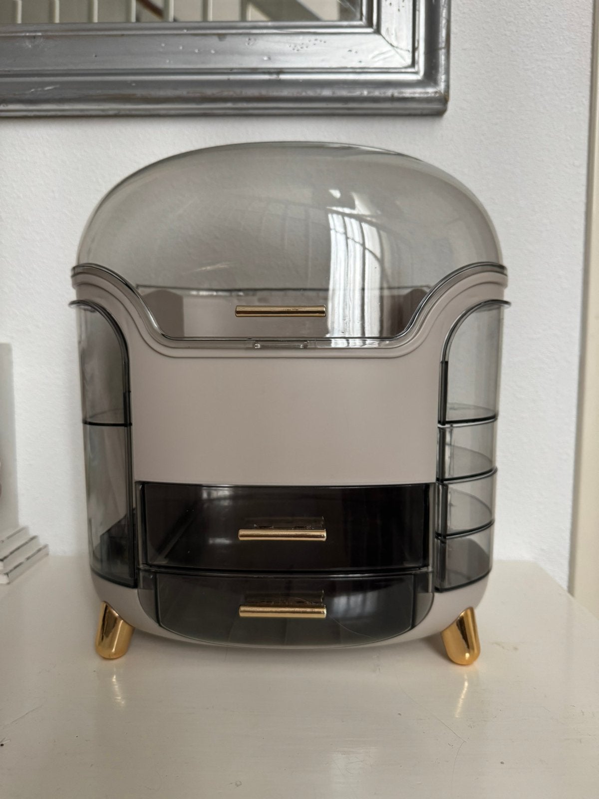 Nieuw luxe make-up organizer met lades & deksel, Gehele gezicht, Beige, Nieuw, Ophalen of Verzenden
