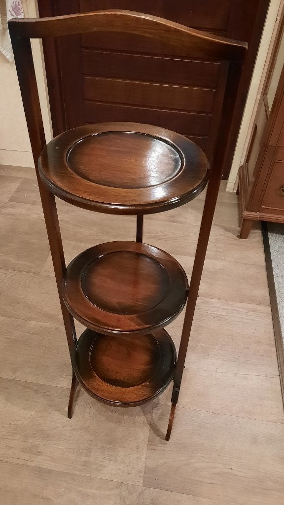 Antieke houten opvouwbare cakestand 3 etages engels, Ophalen of Verzenden