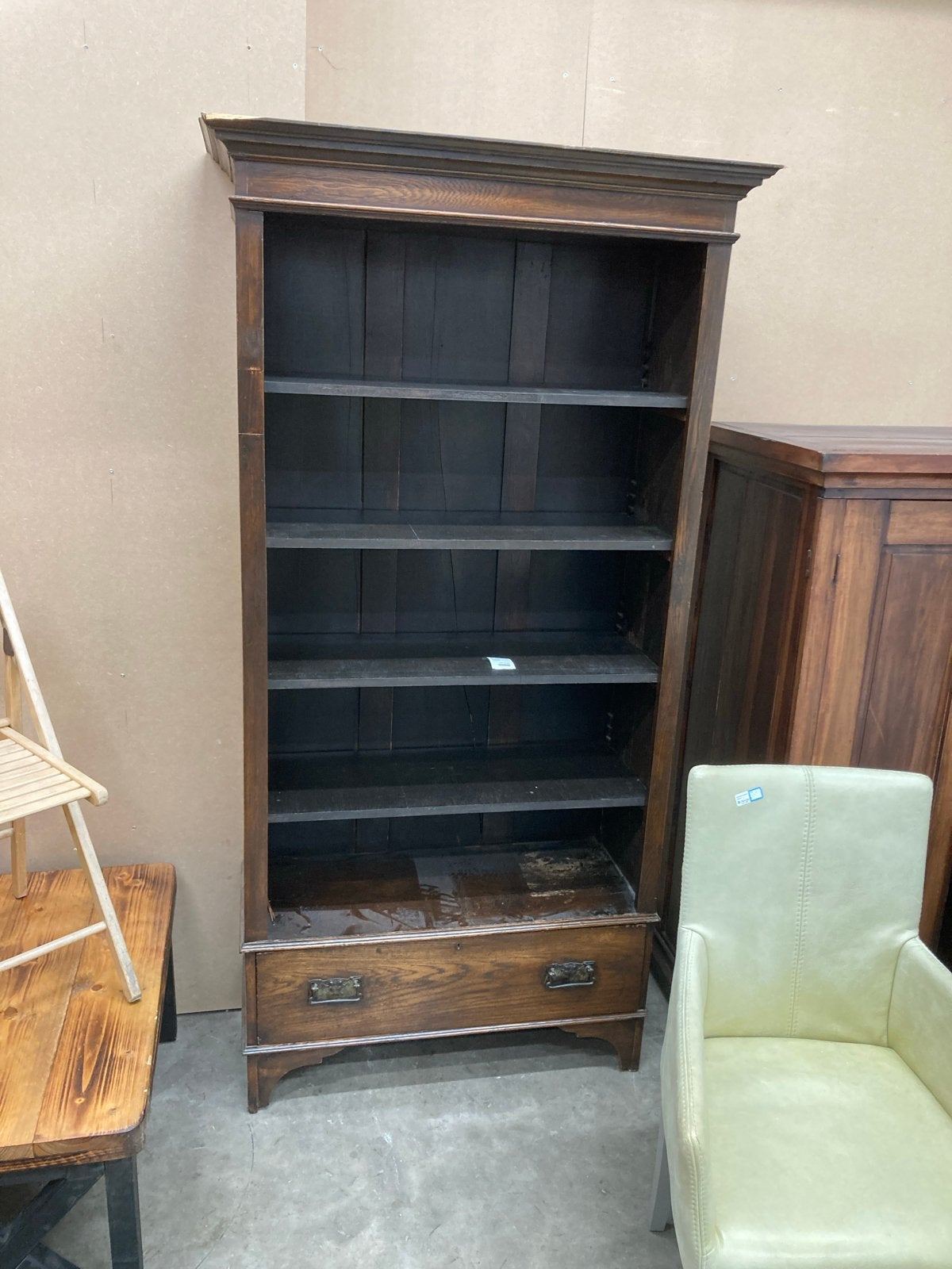 Vintage Boekenkast met Lade - Donker Hout, Gebruikt, W, W, Met lade(s)
