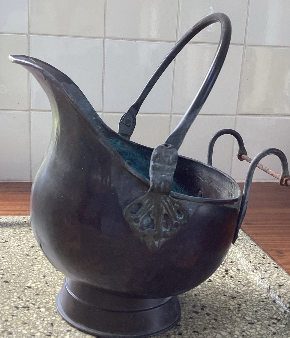 Antieke Koperen Kolenkit / Kolenemmer –Donker Patina (25 cm), Antiek en Kunst, Antiek | Koper en Brons, Ophalen, Koper