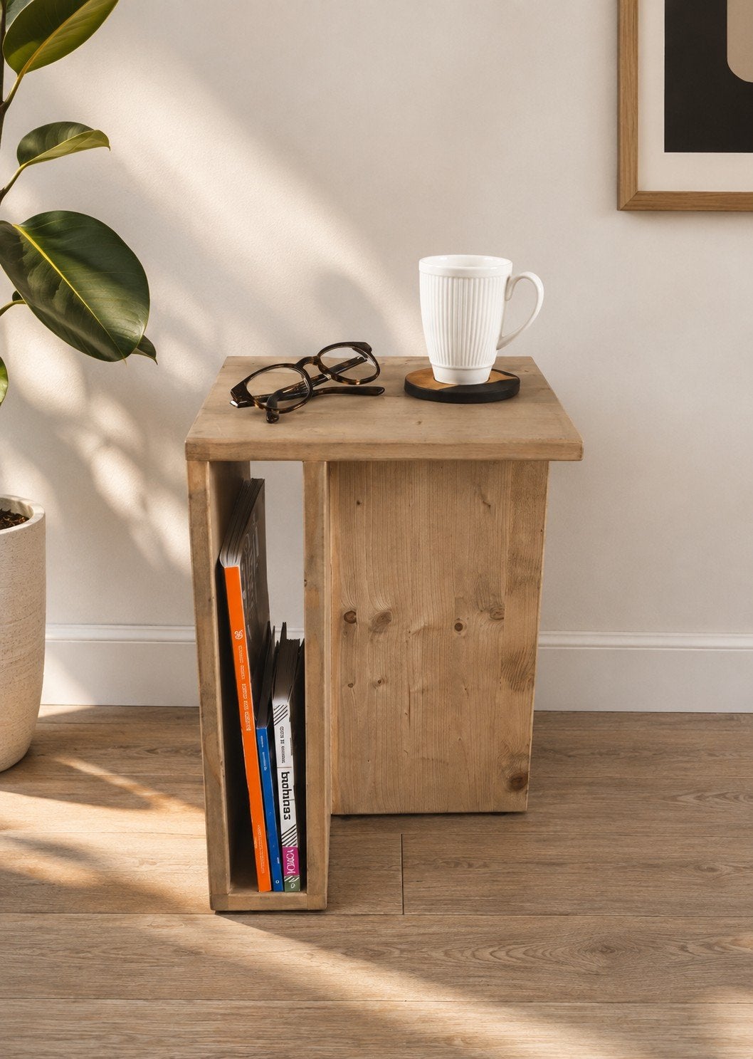 Handmade Pine Bedside Table with Magazine Rack, Huis en Inrichting, Slaapkamer | Nachtkastjes, Minder dan 45 cm, Nieuw, Ophalen of Verzenden