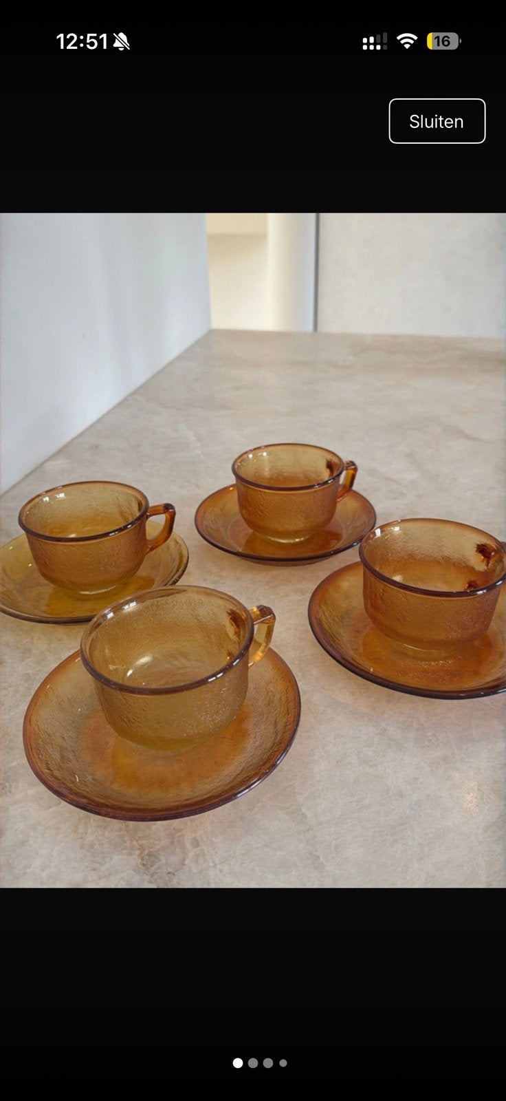 Vintage Arcoroc Sierra kop en schotels – Amber glas (4x), Ophalen