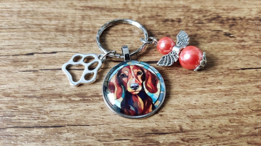 Sleutel/Tashanger Teckel cabochon met beschermengeltje, Verzenden, Nieuw