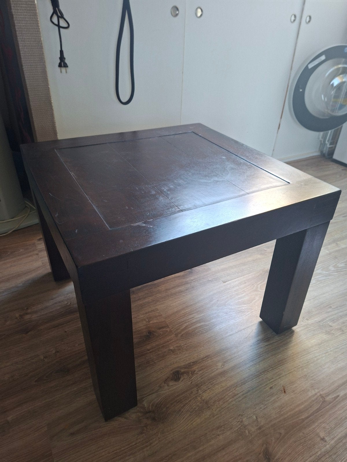 Donkerbruine mango houten bijzet tafel - Vierkant 60x60x45, Ophalen, Minder dan 45 cm, Minder dan 55 cm, Gebruikt