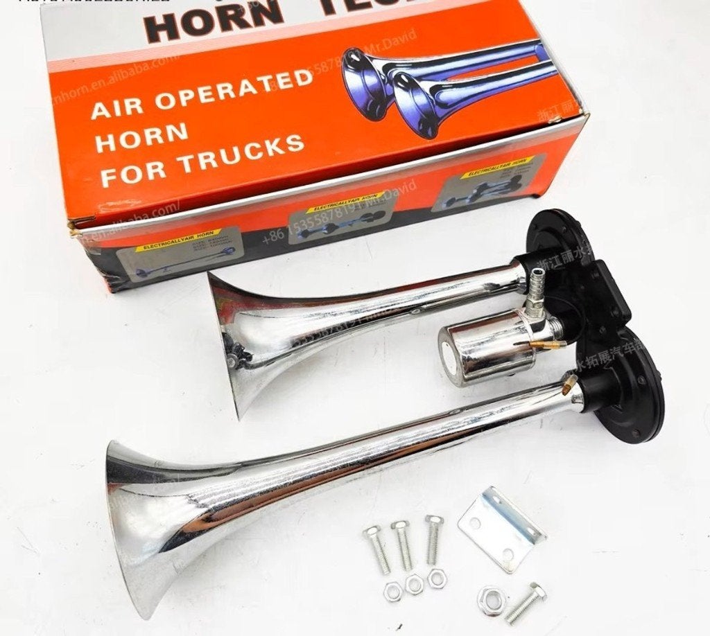 luchthoornset 2 delig chroom toeter claxon 12V Nieuw, Ophalen of Verzenden, Nieuw