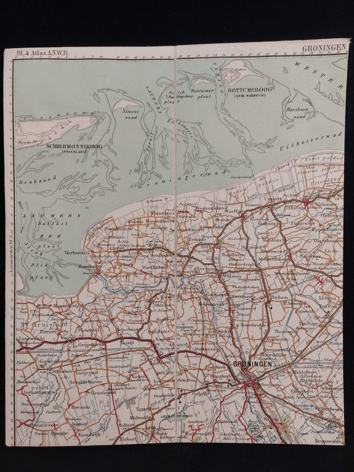 4 / Groningen en omgeving plattegrond ANWB uit 1920, Boeken, Gelezen, ANWB, Ophalen of Verzenden, Landkaart