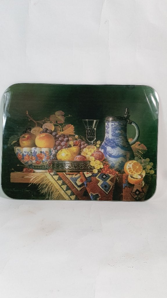 Brocante onderzetter glasplaat, placemat glas stilleven. S28