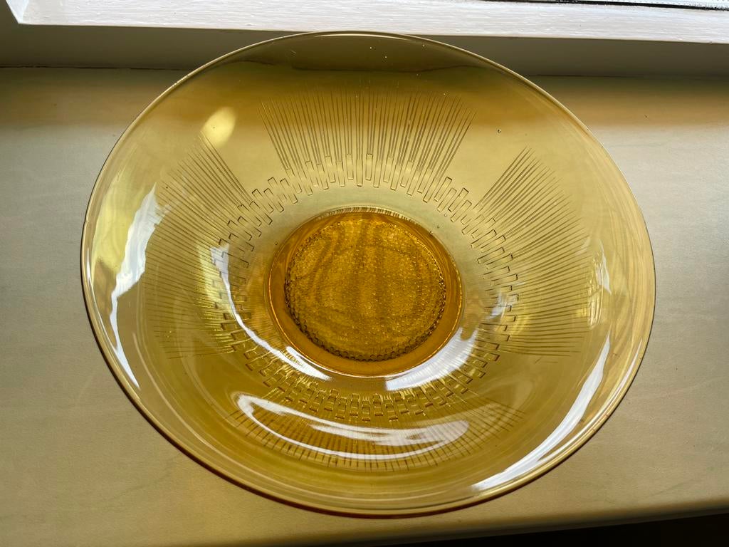 Copier Leerdam zonnebloem schaal amber, Antiek en Kunst, Antiek | Glas en Kristal, Ophalen of Verzenden