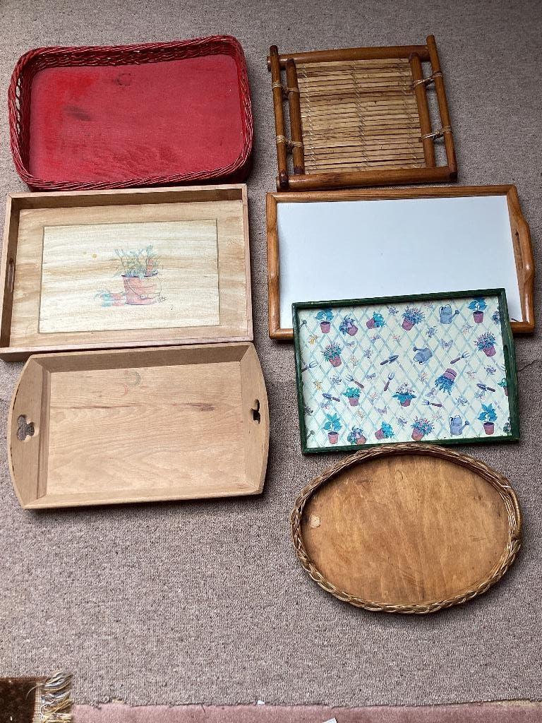 7 dienbladen, Ophalen of Verzenden, Gebruikt, Rechthoekig, Hout