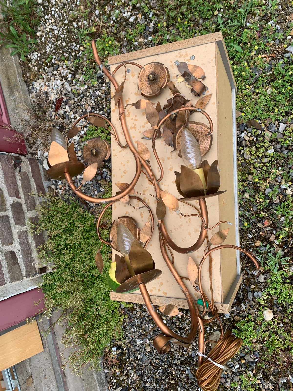 Retro Koperen Wandlamp met Bloemen en Bladeren Design, Ophalen of Verzenden, Gebruikt