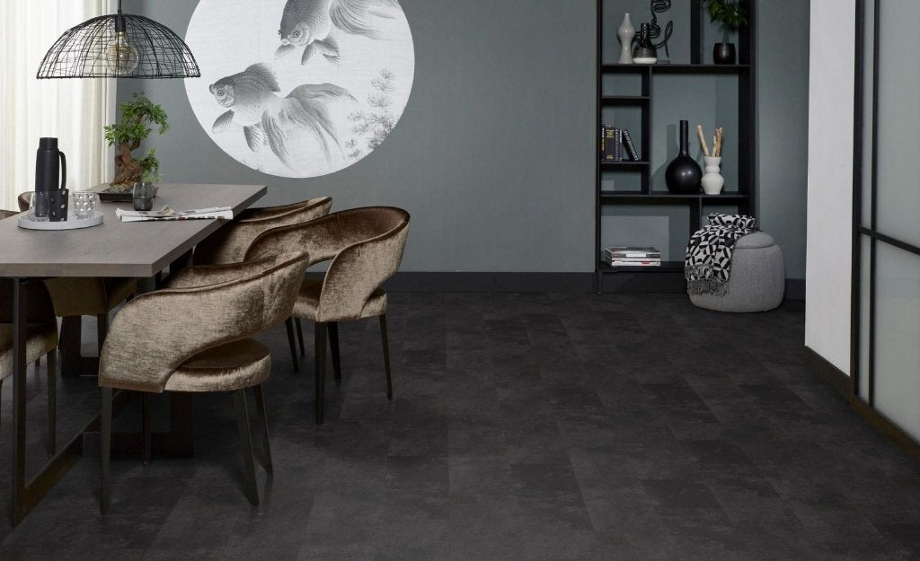 93m2 Moduleo Plak Pvc Tegel Cement Stone Antraciet = €1150, Plak pvc tegel model antraciet zwart kleur, 75 m² of meer, Zwart, Nieuw