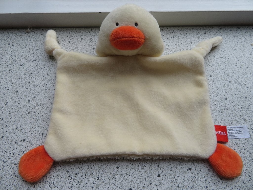 Knuffeldoek eend of eendje van Hema met oranje snavel, Hema, Ophalen of Verzenden, Zo goed als nieuw, Met label